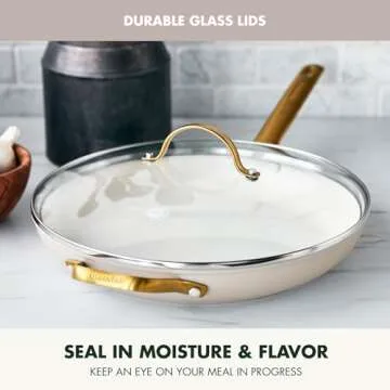 GreenPan Reserve Hard Anodized Healthy Ceramic Nonstick 12" Frying Pan Skillet with Helper Handle and Lid, Gold Handle, PFAS-Free, Dishwasher Safe, Oven Safe, Taupe