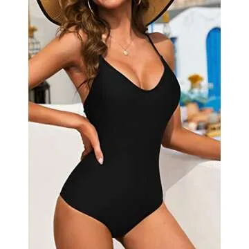 Ekouaer Womens One Piece Backless Bather Swimsuit High Waisted Pin up Swimwear,6043-black1,M (fit US 6 - 8)