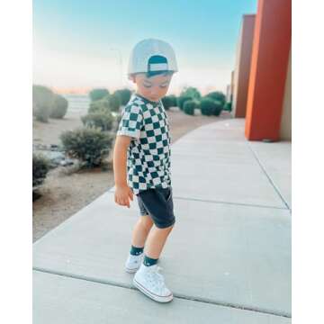 Toddler Baby Boy Girl Summer Clothes Checkerboard Print Short Sleeve T-Shirt Tee Tops Rolled Shorts ...