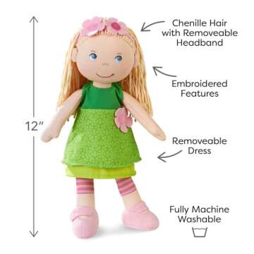 HABA 12" Soft Doll Mali - Machine Washable with Blonde Hair & Blue Eyes for 18 Mos +