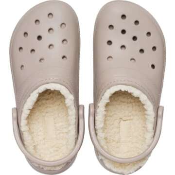 Crocs Unisex Men's and Women's Classic Lined Clog | Fuzzy Slippers, Mushroom/Bone, 12 Women/10 Men