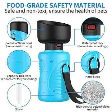 Portable Dog Water Bottle, Foldable Pet Water Bottle for Dog with Water Stop Valve Puppy Travel Walking Hiking Water Bottle, Leak Proof Pet Water Dispenser Lightweight & Convenient for Outdoor(18Oz)