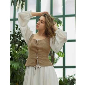 Scarlet Darkness Womens Peasant Costume Vest Waistcoat Renaissance Bodice Brown M