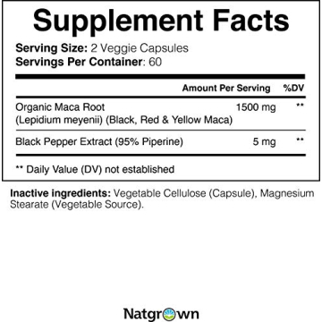 Natgrown Organic Maca Root Capsules - 1500 mg Energy Boost