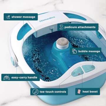 HoMedics Shower Bliss Foot Spa, Shower Massage Water Jets, Pedicure Center with 3 Attachments, Toe-Touch Control, FB-625H