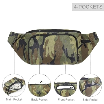 KDWAVE Camo Fanny Pack - Adjustable 4 Pocket Crossbody Bag