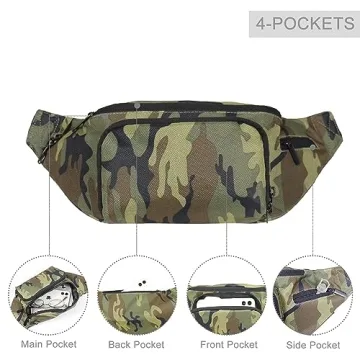 KDWAVE Camo Fanny Pack - Adjustable 4 Pocket Crossbody Bag