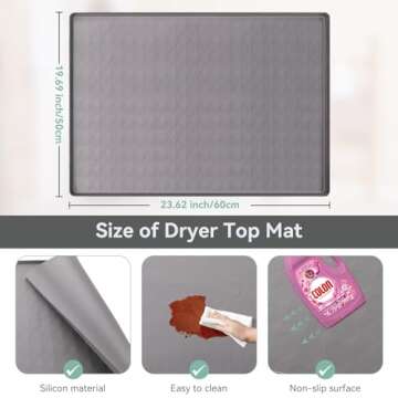 Garolue Washer and Dryer Top Protector Mat - Non-Slip and Durable 23.6" x 19.7" Silicone Rubber Cove...
