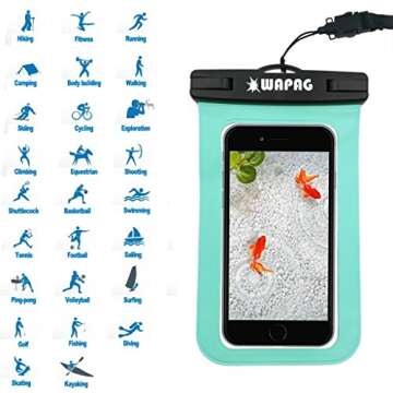 WAPAG Waterproof Bag Case Pouch Fits Swimming Kayaking Boating Skiing IPX8-100Feet (Turquoise)