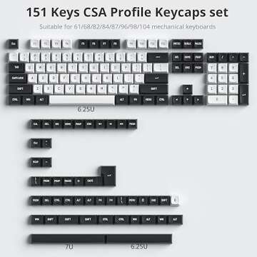 Taeeiancd Keycaps 60 Percent 150 Keys Double Shot PBT Custom Gaming Keycaps CSA Profile for US/ISO Layout 60% 65% 95% Cherry/Gatron MX Switches Mechanical Gaming Keyboards