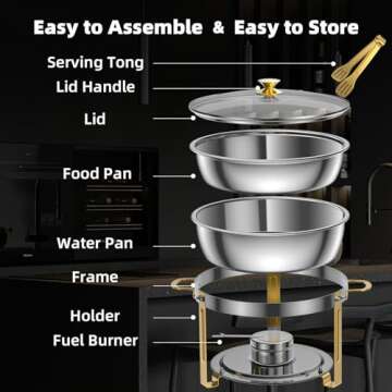 Amhier 5 Qt Chafing Dishes for Buffet with Glass Lid and Holder, Stainless Steel Chafing Dish Buffet Set with Food and Water Pans for Parties and Weddings, Gold, 4 Pack