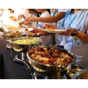 Amhier 5 Qt Chafing Dishes for Buffet with Glass Lid and Holder, Stainless Steel Chafing Dish Buffet Set with Food and Water Pans for Parties and Weddings, Gold, 4 Pack