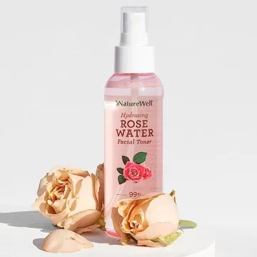 NATURE WELL Rose Water Hydrating Facial Toner Mist for Dewy & Radiant Skin, 100% Vegan, Refreshing, Conditioning, Soothing, Redness Reducing, Perfect for Travel, 4 Fl Oz