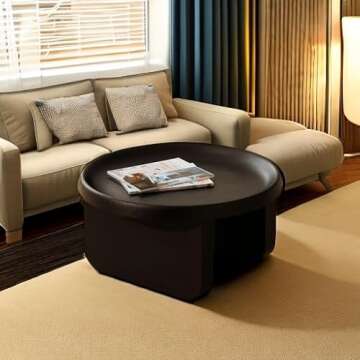 BUZUEY Modern Round Coffee Table,Black Nesting Coffee Tables,Metal Center Table,Unique Circle Coffee...
