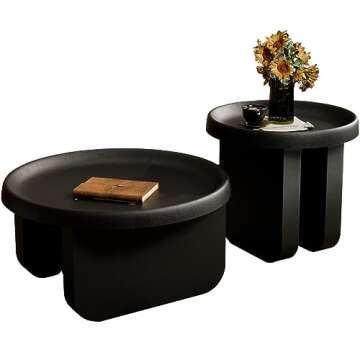 BUZUEY Modern Round Coffee Table,Black Nesting Coffee Tables,Metal Center Table,Unique Circle Coffee Table for Living Room(Black, Great Circle：29.1 x 16.5（in）
