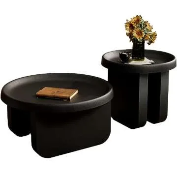 BUZUEY Modern Round Coffee Table,Black Nesting Coffee Tables,Metal Center Table,Unique Circle Coffee Table for Living Room(Black, Great Circle：29.1 x 16.5（in）