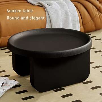 BUZUEY Modern Round Coffee Table,Black Nesting Coffee Tables,Metal Center Table,Unique Circle Coffee Table for Living Room(Black, Great Circle：29.1 x 16.5（in）