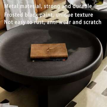 BUZUEY Modern Round Coffee Table,Black Nesting Coffee Tables,Metal Center Table,Unique Circle Coffee Table for Living Room(Black, Great Circle：29.1 x 16.5（in）