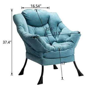 HollyHOME Fabric Large Lazy Chair, Accent Reading Chair, Cozy Lounge Chair with Armrest, Leisure Sofa Chair for Living Room, Bedroom, Dorm, Blue