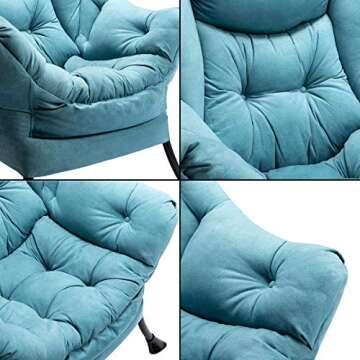 HollyHOME Fabric Large Lazy Chair, Accent Reading Chair, Cozy Lounge Chair with Armrest, Leisure Sofa Chair for Living Room, Bedroom, Dorm, Blue
