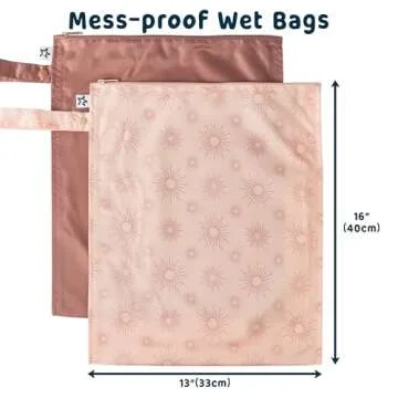 Tiny Twinkle Mess-proof Wet Bags 2 Pack Waterproof and Washable Bag for Travel storage, Stroller, Da...