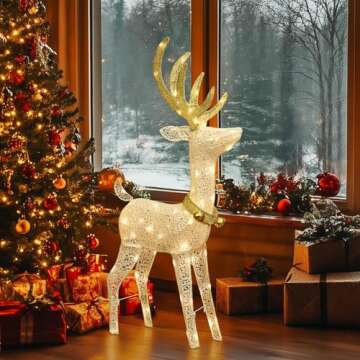PEIDUO Christmas Reindeer Decorations, Outdoor Lighted Reindeer Yard Decorations with 70 Warm White ...