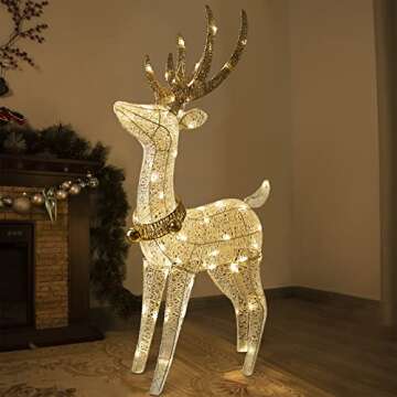 PEIDUO Christmas Reindeer Decorations, Outdoor Lighted Reindeer Yard Decorations with 70 Warm White Lights, 4 FT Deer Christmas Decor for Lawn Porch Garden Outside Xmas Holiday, Plug in