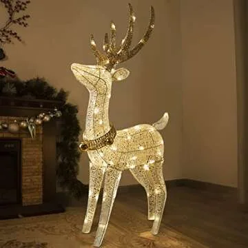 PEIDUO Christmas Reindeer Decorations, Outdoor Lighted Reindeer Yard Decorations with 70 Warm White Lights, 4 FT Deer Christmas Decor for Lawn Porch Garden Outside Xmas Holiday, Plug in
