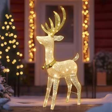 PEIDUO Christmas Reindeer Decorations, Outdoor Lighted Reindeer Yard Decorations with 70 Warm White Lights, 4 FT Deer Christmas Decor for Lawn Porch Garden Outside Xmas Holiday, Plug in