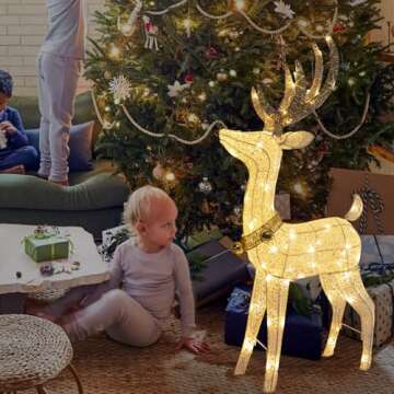 PEIDUO Christmas Reindeer Decorations, Outdoor Lighted Reindeer Yard Decorations with 70 Warm White Lights, 4 FT Deer Christmas Decor for Lawn Porch Garden Outside Xmas Holiday, Plug in