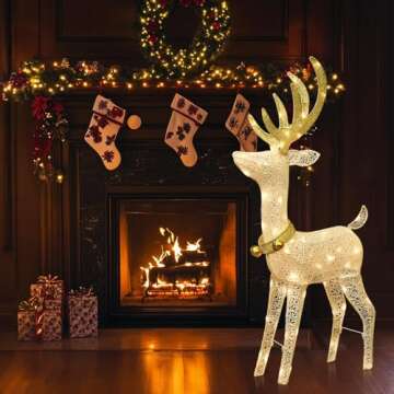 PEIDUO Christmas Reindeer Decorations, Outdoor Lighted Reindeer Yard Decorations with 70 Warm White Lights, 4 FT Deer Christmas Decor for Lawn Porch Garden Outside Xmas Holiday, Plug in