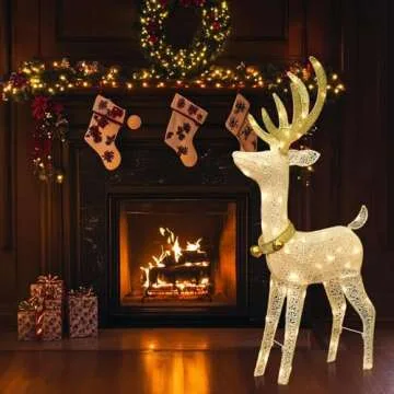PEIDUO Christmas Reindeer Decorations, Outdoor Lighted Reindeer Yard Decorations with 70 Warm White Lights, 4 FT Deer Christmas Decor for Lawn Porch Garden Outside Xmas Holiday, Plug in