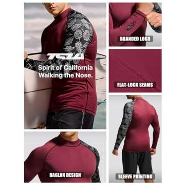 TSLA Men's UPF 50+ Long Sleeve Rash Guard, UV/SPF Quick Dry Swim Shirt, Water Surf Swimming Shirts