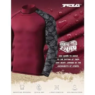 TSLA Men's UPF 50+ Long Sleeve Rash Guard, UV/SPF Quick Dry Swim Shirt, Water Surf Swimming Shirts