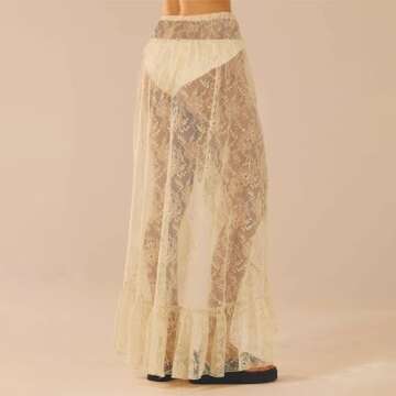 Women Y2k Lace Maxi Skirt Summer Sexy See Through Long Lace Skirt Casual Boho Fairy Grunge Midi Lace...