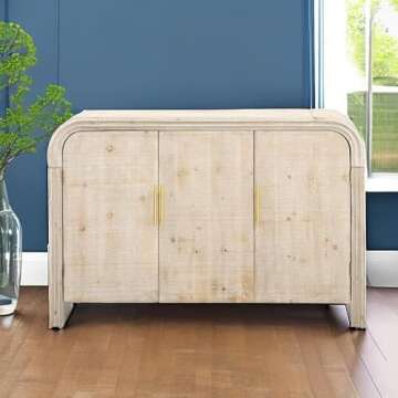 LyuHome 47.2'' Sideboard Buffet Cabinet with Storage & Adjustable Shelf for Living Room, Modern Mid-Century Farmhouse Wood Sideboard with Curved Edge for Kitchen Dining Room, Natural Wood Wash