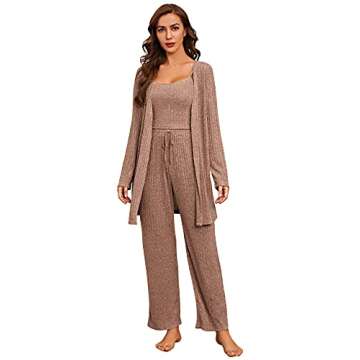 Verdusa Women's 3 Piece Cami Top & Shorts Lounge Sleepwear Pajama Set with Robe