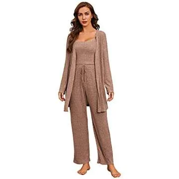 Verdusa Women's 3 Piece Cami Top & Shorts Lounge Sleepwear Pajama Set with Robe
