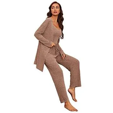 Verdusa Women's 3 Piece Cami Top & Shorts Lounge Sleepwear Pajama Set with Robe