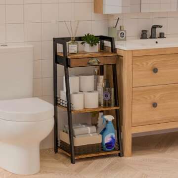 keomaisyto 3-Tier Rustic Bathroom & Living Room Storage Shelf with Drawer