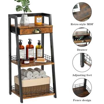 Stylish 3-Tier Bathroom Storage Shelves with Drawer