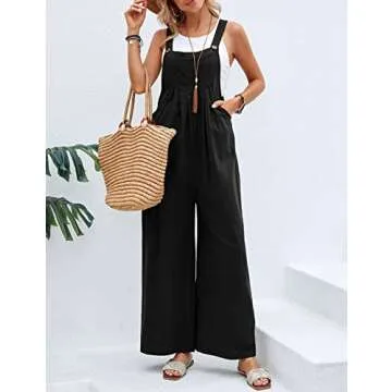 Chic Oulivey Cotton Linen Wide Leg Jumpsuit with Adjustable Straps and Pockets