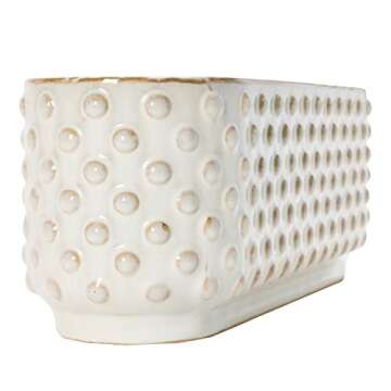Stoneware Hobnail Window Planter with 3 Sections, Reactive Glaze, White (Each One Will Vary)