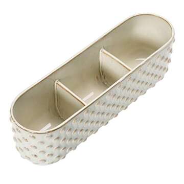 Stoneware Hobnail Window Planter with 3 Sections, Reactive Glaze, White (Each One Will Vary)