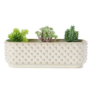 Stoneware Hobnail Window Planter with 3 Sections, Reactive Glaze, White (Each One Will Vary)