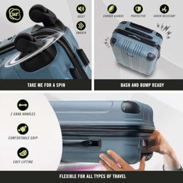 Kenneth Cole REACTION Out of Bounds Lightweight Hardshell 4-Wheel Spinner Luggage, Granite Blue, 20-Inch Carry On