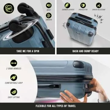 Kenneth Cole REACTION Out of Bounds Lightweight Hardshell 4-Wheel Spinner Luggage, Granite Blue, 20-Inch Carry On