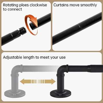 Industrial Curtain Rods for Windows 28 to 48 Inches, Blackout Wrap Around Curtain Rod, for Indoor an...
