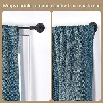 Industrial Curtain Rods for Windows 28 to 48 Inches, Blackout Wrap Around Curtain Rod, for Indoor and Outdoor, 5/8 Inch Diameter, 33 to 45 Inches, Black