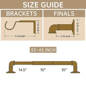 Industrial Curtain Rods for Windows 28 to 48 Inches, Blackout Wrap Around Curtain Rod, for Indoor and Outdoor, 5/8 Inch Diameter, 33 to 45 Inches, Black